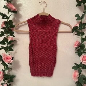 Sleeveless Mock Neck Knit Top - Pinkish-Red